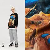 Preppy Aesthetic Sweatshirt Men's Oil Painting Cartoon Bear Hoodie Men's Autumn