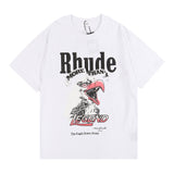 Rhude T Shirt Eagle Print Hip Hop Men's and Women's Same Loose Casual