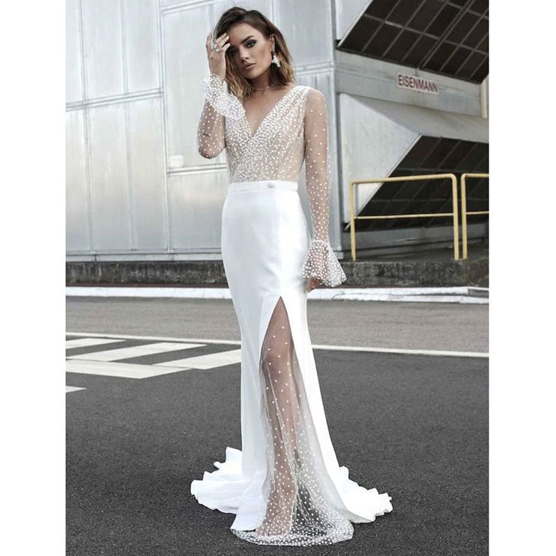 Bohemian Coachella Outfits Slimming Sexy V-neck See-through Dress