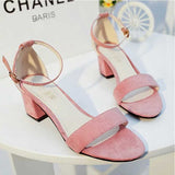 Hot Pink Heels Spring Sandals Chunky Heel Suede High Heels Pointed Toe Shallow Mouth Mid Heel Strap Roman Style Shoes