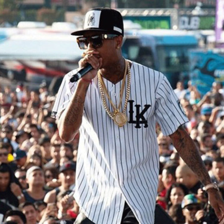 Baggy Baseball Jersey Striped Hip Hop Baseball Shirt Short Sleeve