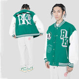 Green Varsity Jacket Blackair Autumn and Winter Campus Jacket Color Matching Sleeve Towel Embroidery Armband Unisex Baseball Uniform