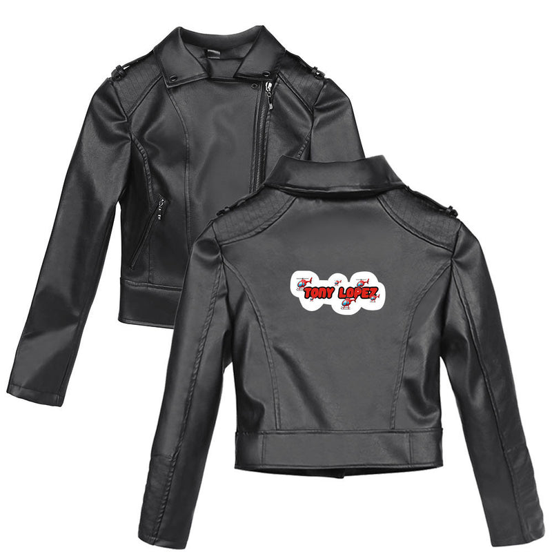 Graphic Leather Jacket Women's Tony Lopez Peripheral Printed Street Fashion Casual Women's Leather Coat