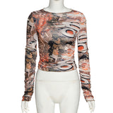 Music Festivals Rave Outfits Girls Tops Autumn and Winter Women's round Neck Long Sleeve Fashion Printing