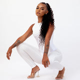 Autumn Solid Color Fishbone Waist Seal Sleeveless One-Piece Trousers Casual Suit