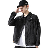 Denim Varsity Jacket Autumn Men Hole with Cat Whisker Fit Denim Jacket Coat Men