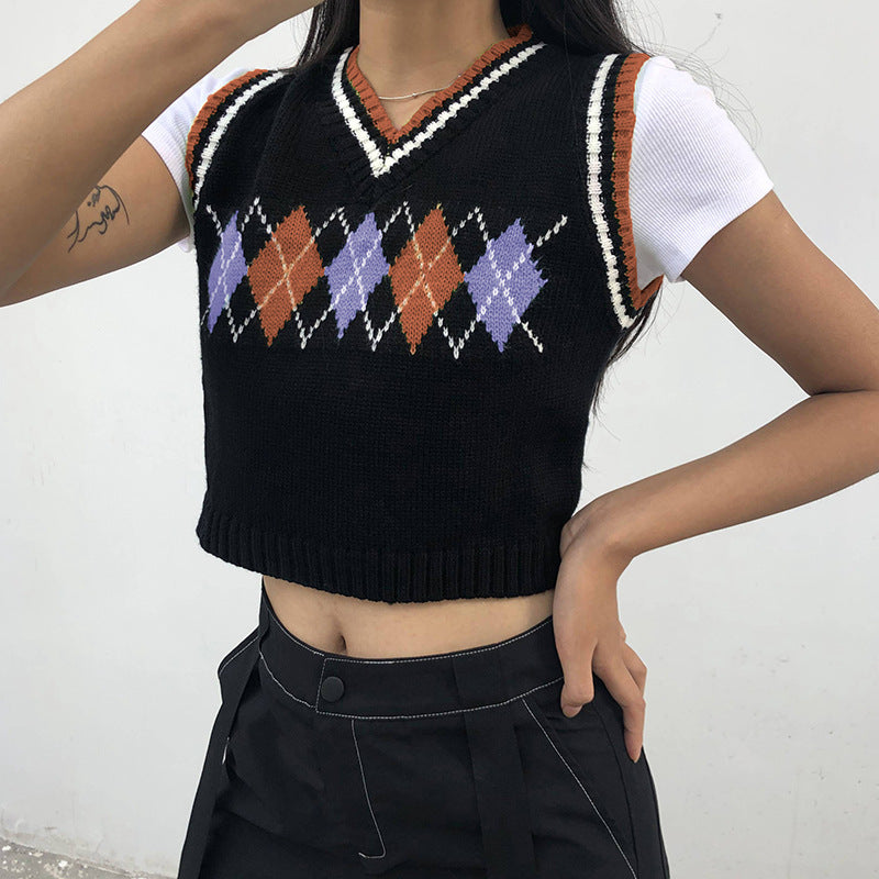 Preppy Aesthetic Sweater Autumn Women Clothing Plaid Vest for Women