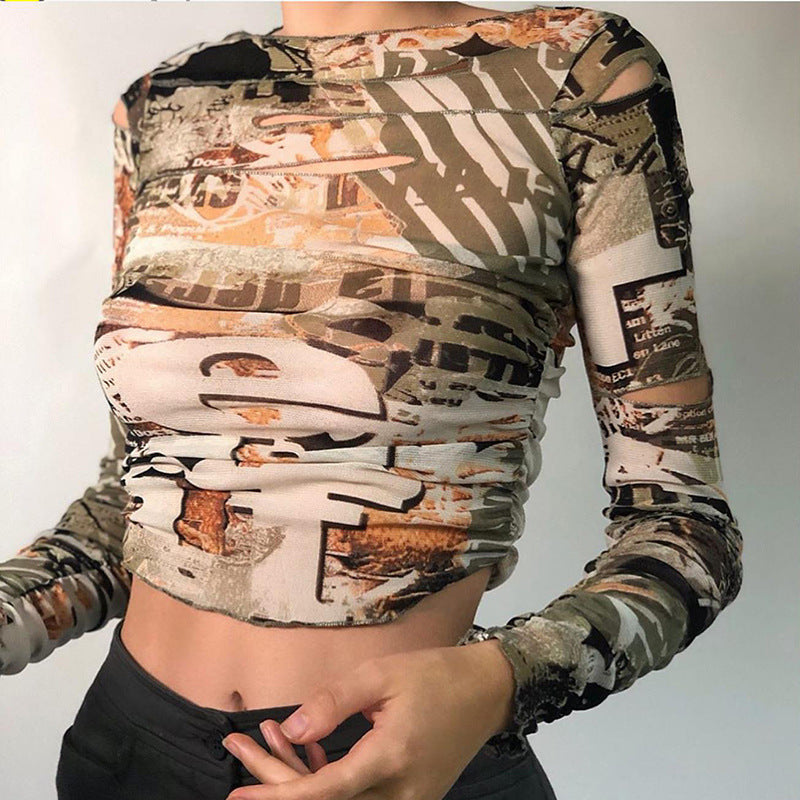 Music Festivals Rave Outfits Girls Tops Autumn and Winter Women's round Neck Long Sleeve Fashion Printing