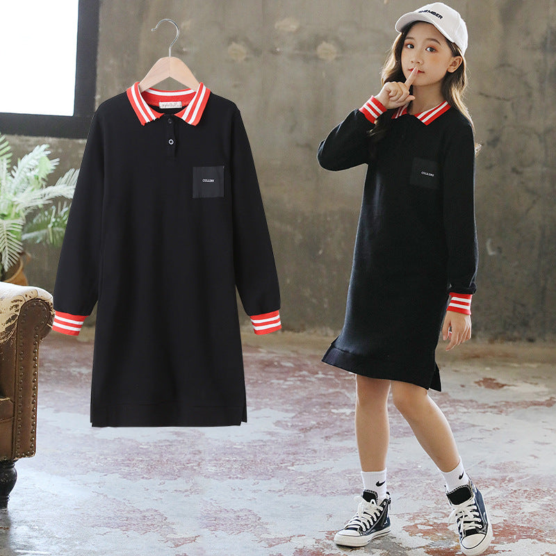 Children's Sweater Mid-Length round Neck Spring and Autumn Long Sleeve Children Girl's Dress