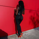 Autumn Solid Color Fishbone Waist Seal Sleeveless One-Piece Trousers Casual Suit