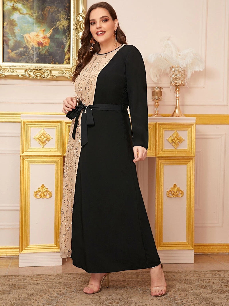 Muslim Women Stylish Kashibo Abaya Muslim Ladies Long Gown Islamic Clothing Jilbab Jalabiya Fashion Stitching Tassel Sequined Plus Size Dress