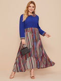 Muslim Women Stylish Kashibo Abaya Muslim Ladies Long Gown Islamic Clothing Jilbab Jalabiya Fashion Blue Printing Stitching Dress