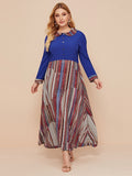 Muslim Women Stylish Kashibo Abaya Muslim Ladies Long Gown Islamic Clothing Jilbab Jalabiya Fashion Blue Printing Stitching Dress