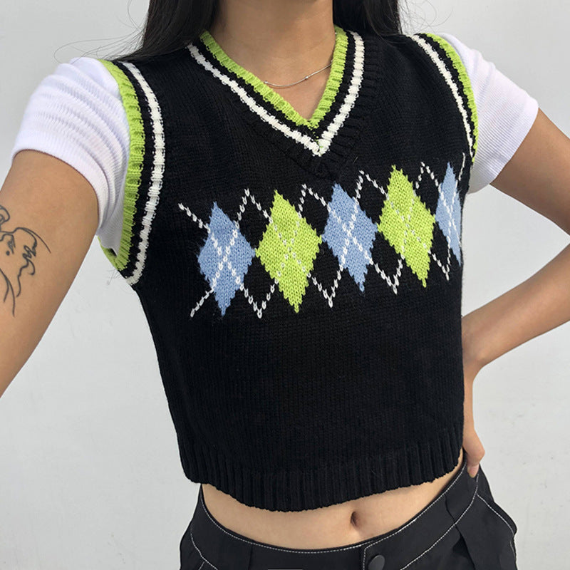 Preppy Aesthetic Sweater Autumn Women Clothing Plaid Vest for Women