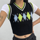 Preppy Aesthetic Sweater Autumn Women Clothing Plaid Vest for Women