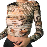 Music Festivals Rave Outfits Girls Tops Autumn and Winter Women's round Neck Long Sleeve Fashion Printing