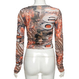 Music Festivals Rave Outfits Girls Tops Autumn and Winter Women's round Neck Long Sleeve Fashion Printing