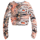 Music Festivals Rave Outfits Girls Tops Autumn and Winter Women's round Neck Long Sleeve Fashion Printing