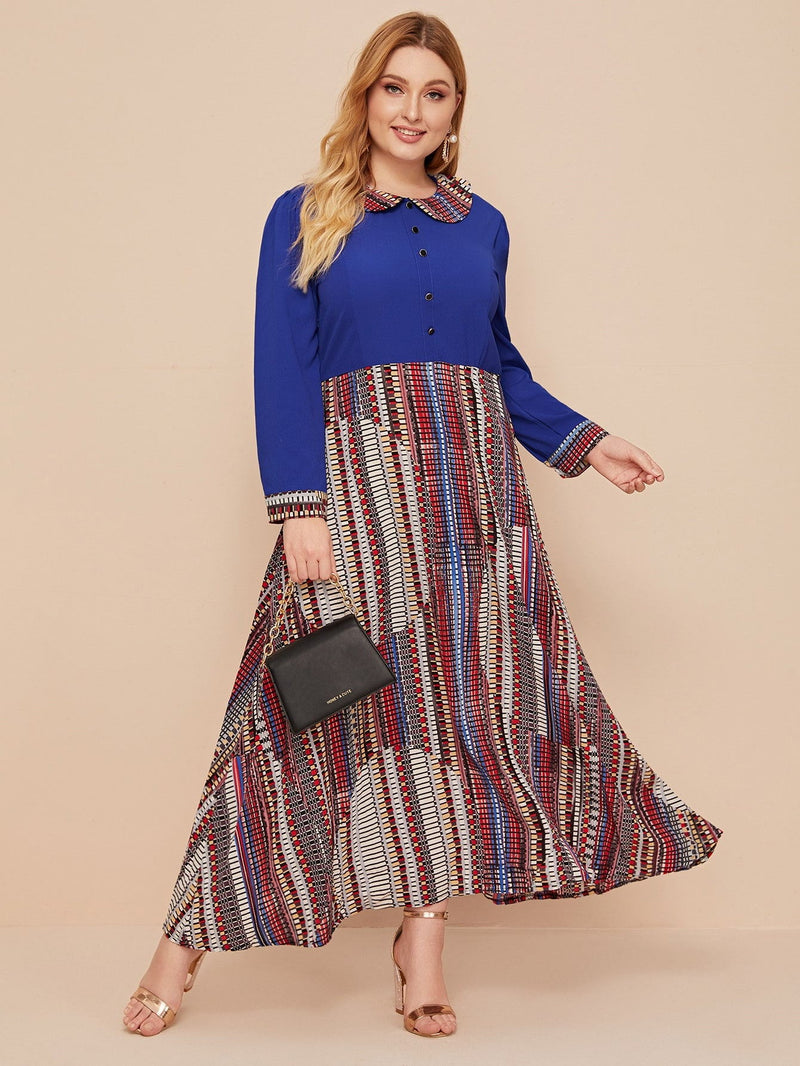 Muslim Women Stylish Kashibo Abaya Muslim Ladies Long Gown Islamic Clothing Jilbab Jalabiya Fashion Blue Printing Stitching Dress