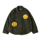 Corduroy Varsity Jacket Yellow Smiley Lambswool Kanye Men's and Women's Loose Lapels Three-Color Jacket Jacket