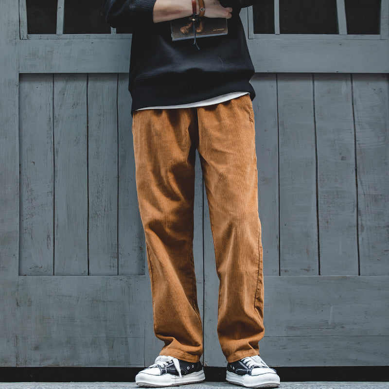 Mens Corduroy Pants Marden Tooling Vintage Autumn and Winter Straight Wide Leg Loose Casual Trousers Men