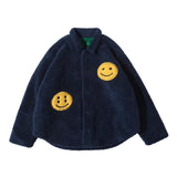 Corduroy Varsity Jacket Yellow Smiley Lambswool Kanye Men's and Women's Loose Lapels Three-Color Jacket Jacket
