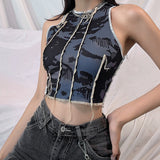 Music Festivals Rave Outfits Girls Tops Summer Women's round Neck Slim Fit Patchwork