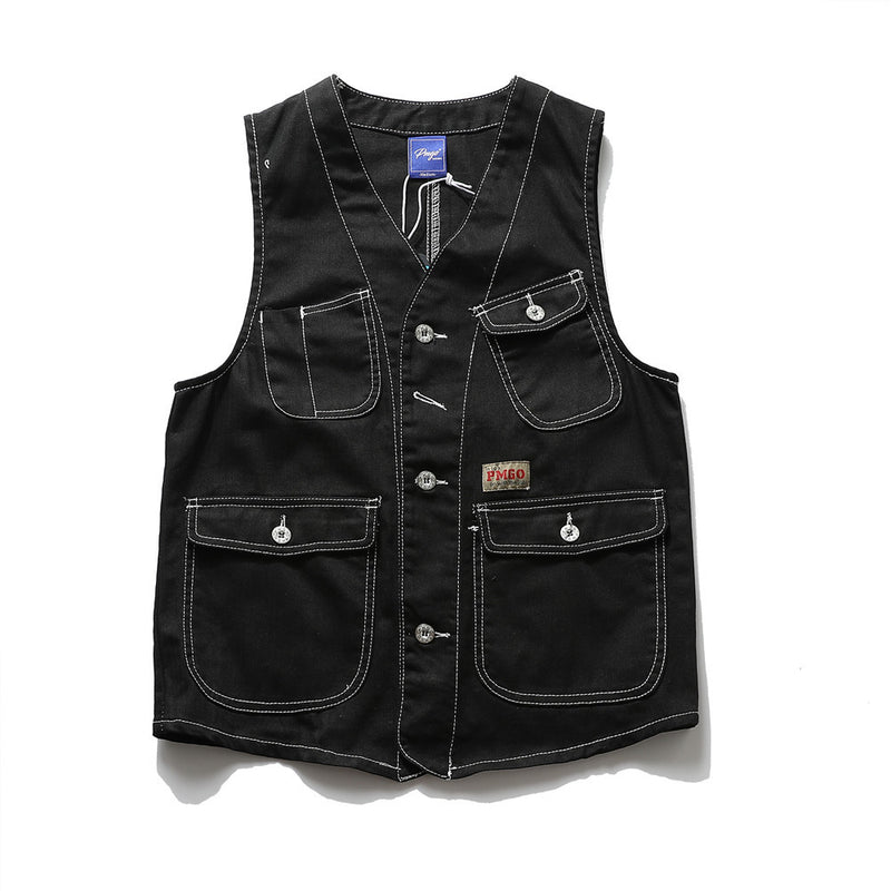 Men Sweater Vest Multi-Pocket Workwear Vest Men's Vest Harajuku Style Loose Street Sleeveless Jacket