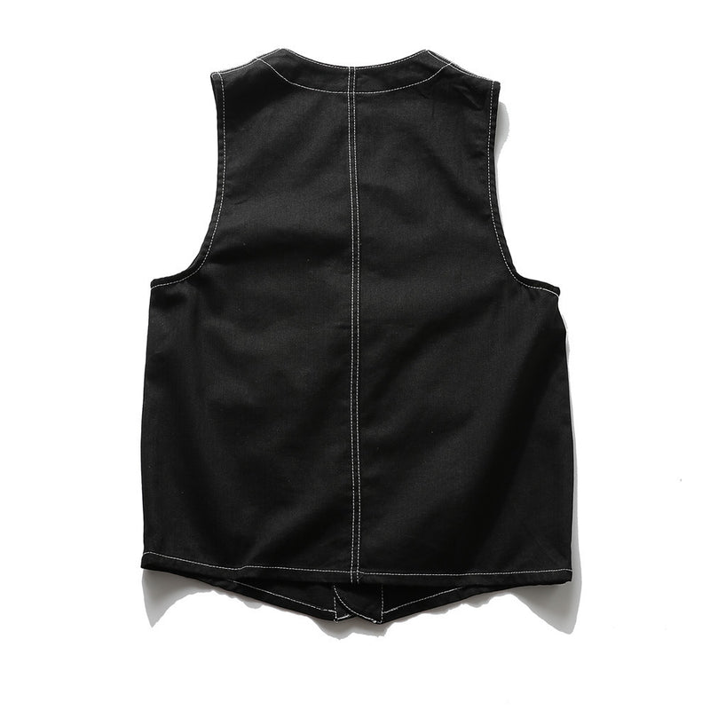 Men Sweater Vest Multi-Pocket Workwear Vest Men's Vest Harajuku Style Loose Street Sleeveless Jacket