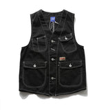 Men Sweater Vest Multi-Pocket Workwear Vest Men's Vest Harajuku Style Loose Street Sleeveless Jacket
