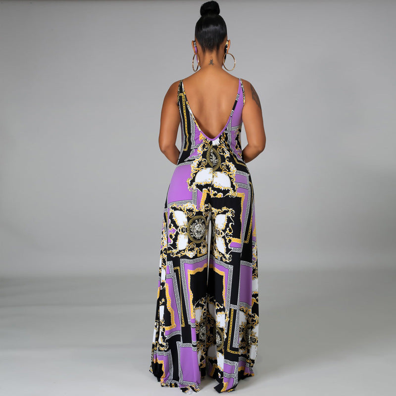 Backless Sling Women's Summer Wide Leg Jumpsuit Summer Jumpsuit Casual Jumpsuit