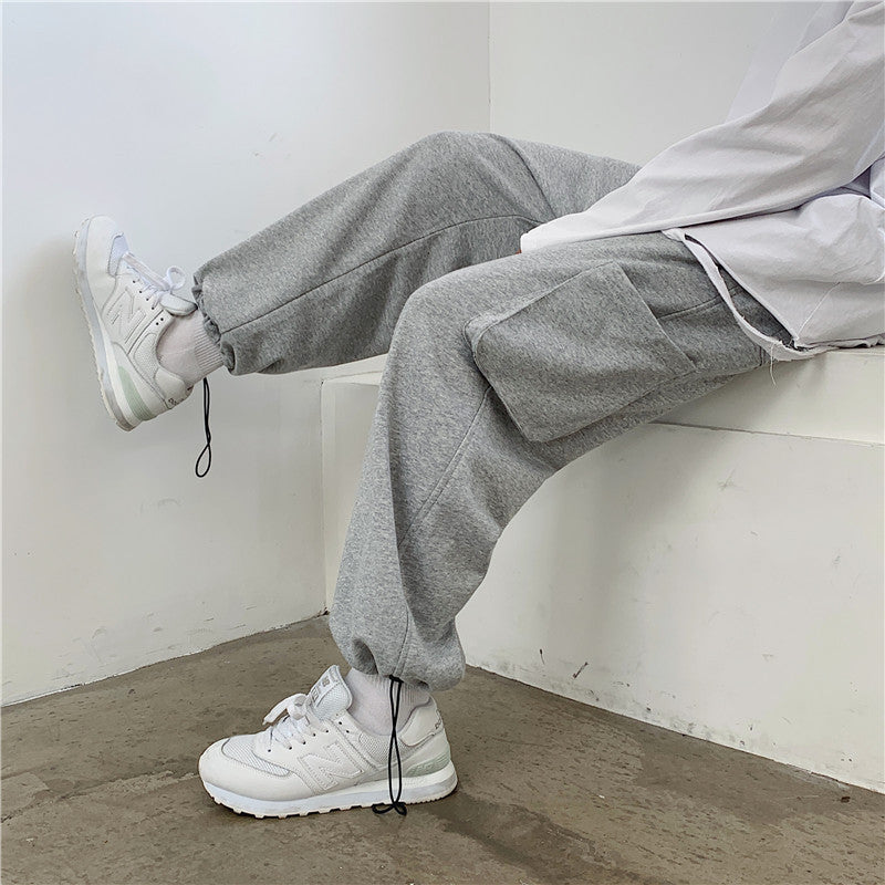Men Pants Thin-Style Gray Sports Pants Casual Spring and Autumn