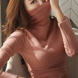The Rock Turtleneck Warm Half Turtleneck Bottoming Shirt Women Autumn and Winter Solid Color Retro Long Sleeve T-shirt Women