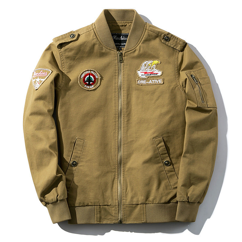Yellow Varsity Jacket Workwear Jacket Men's Washed Cotton Men's Autumn Coat Flying Jacket Baseball Uniform