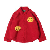 Corduroy Varsity Jacket Yellow Smiley Lambswool Kanye Men's and Women's Loose Lapels Three-Color Jacket Jacket