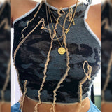 Music Festivals Rave Outfits Girls Tops Summer Women's round Neck Slim Fit Patchwork