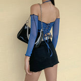 Music Festivals Rave Outfits Girls Tops Fall Women's Clothing Sexy Backless Slim Fit