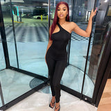 Autumn Oblique Shoulder Asymmetric Back Lace-up Cutout Sets Toe Slim Fit Hip Raise One-Piece Trousers