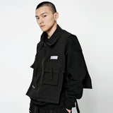 Men Sweater Vest Mechanical Style Reflective Sign Multi-Pocket Work Pants Zip Vest Men's Street Style Streamer Decorative Sleeveless Jacket
