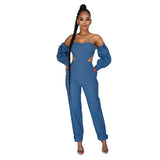 Denim Women's Wear Fashion off-Shoulder Denim Jumpsuit