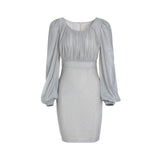 Women Spring Dress Lantern Sleeve High Elastic Dress Puff Sleeve Waist Dress Comfortable Lady Tight Skirt