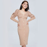 Women Spring Dress Stacked Long Sleeve Ladies Dress Spring and Autumn Tight Slimming Midi Dress