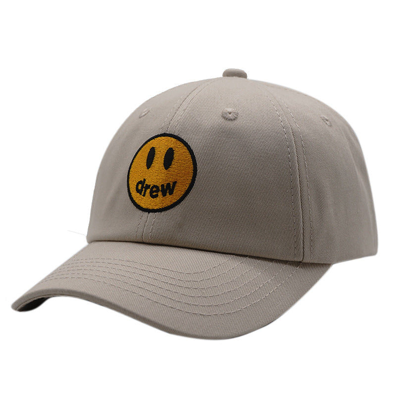 Smiley Face Cap Drew Smiling Face Embroidery Peaked Cap