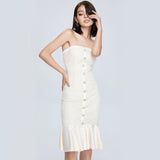 Women Spring Dress Waist-Tight Slim Fit Tube Top Lotus Leaf Hem Dress