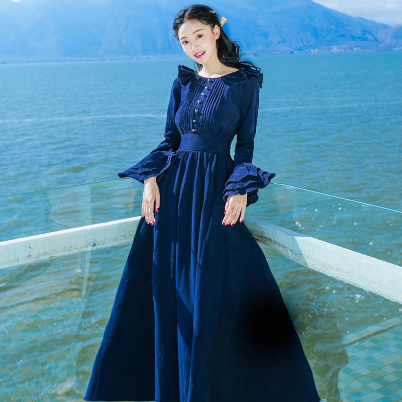 Retro Waist-Tight Gentle Red Large Swing Dress Bohemia Retro Vintage Cottagecore Aesthetic Flowy Victoria Cottage Core Boho Dress