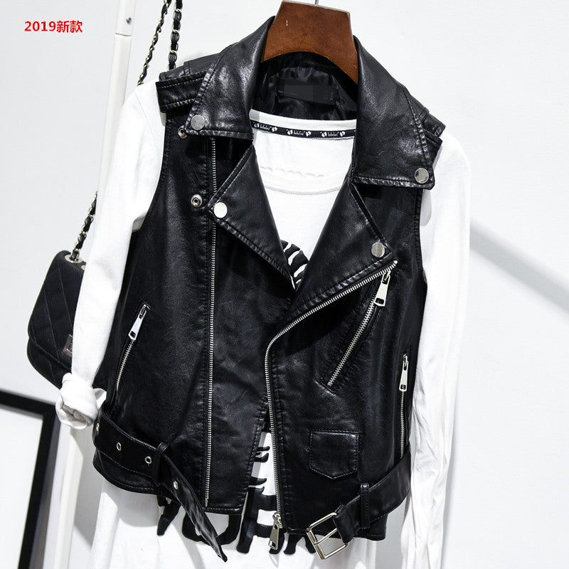 Women PU Leather Jacket Biker Motorcycle Coat Sleeveless Leather Vest Small Coat
