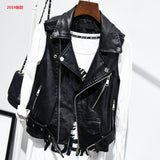 Women PU Leather Jacket Biker Motorcycle Coat Sleeveless Leather Vest Small Coat