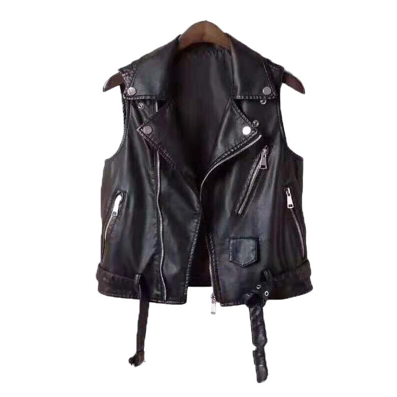 Women PU Leather Jacket Biker Motorcycle Coat Sleeveless Leather Vest Small Coat