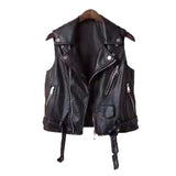 Women PU Leather Jacket Biker Motorcycle Coat Sleeveless Leather Vest Small Coat