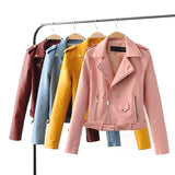 Women PU Leather Jacket Biker Motorcycle Coat Leather Coat Women's Belt PU Leather Jacket Jacket